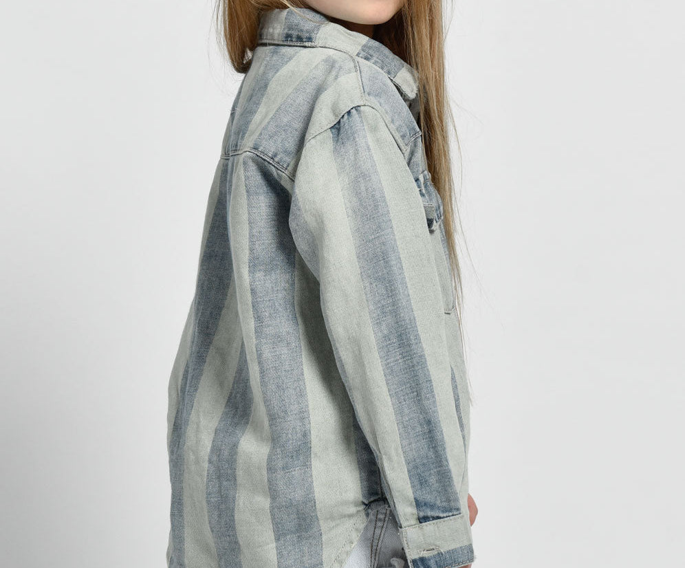 Kids Stripe New Vintage Denim Shirt - Storm Buoy