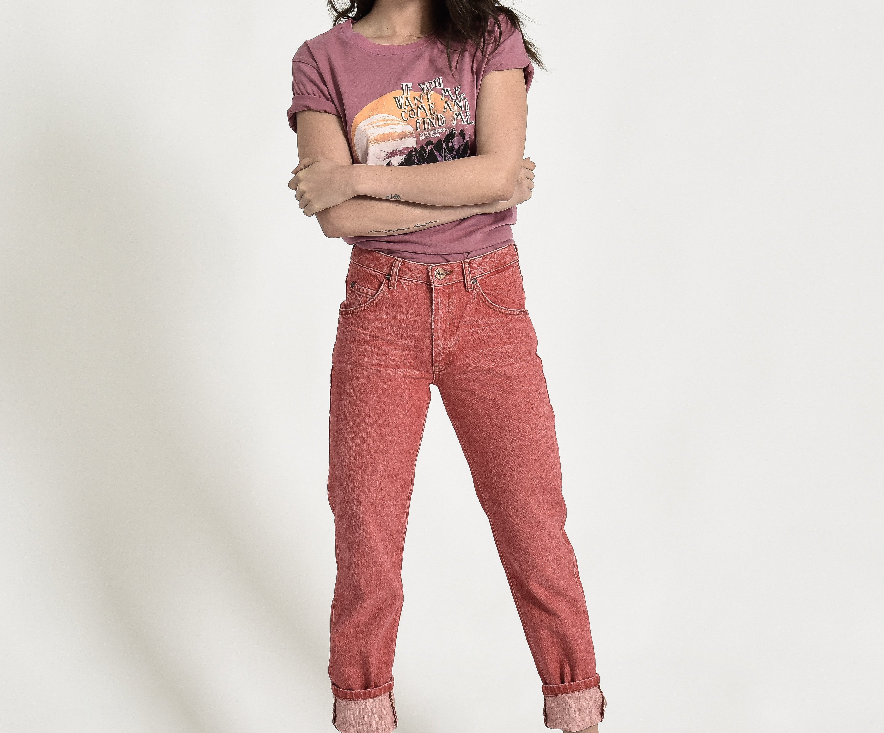 Awesome Baggies High Waist Straight Leg Denim Jeans - Organic Red