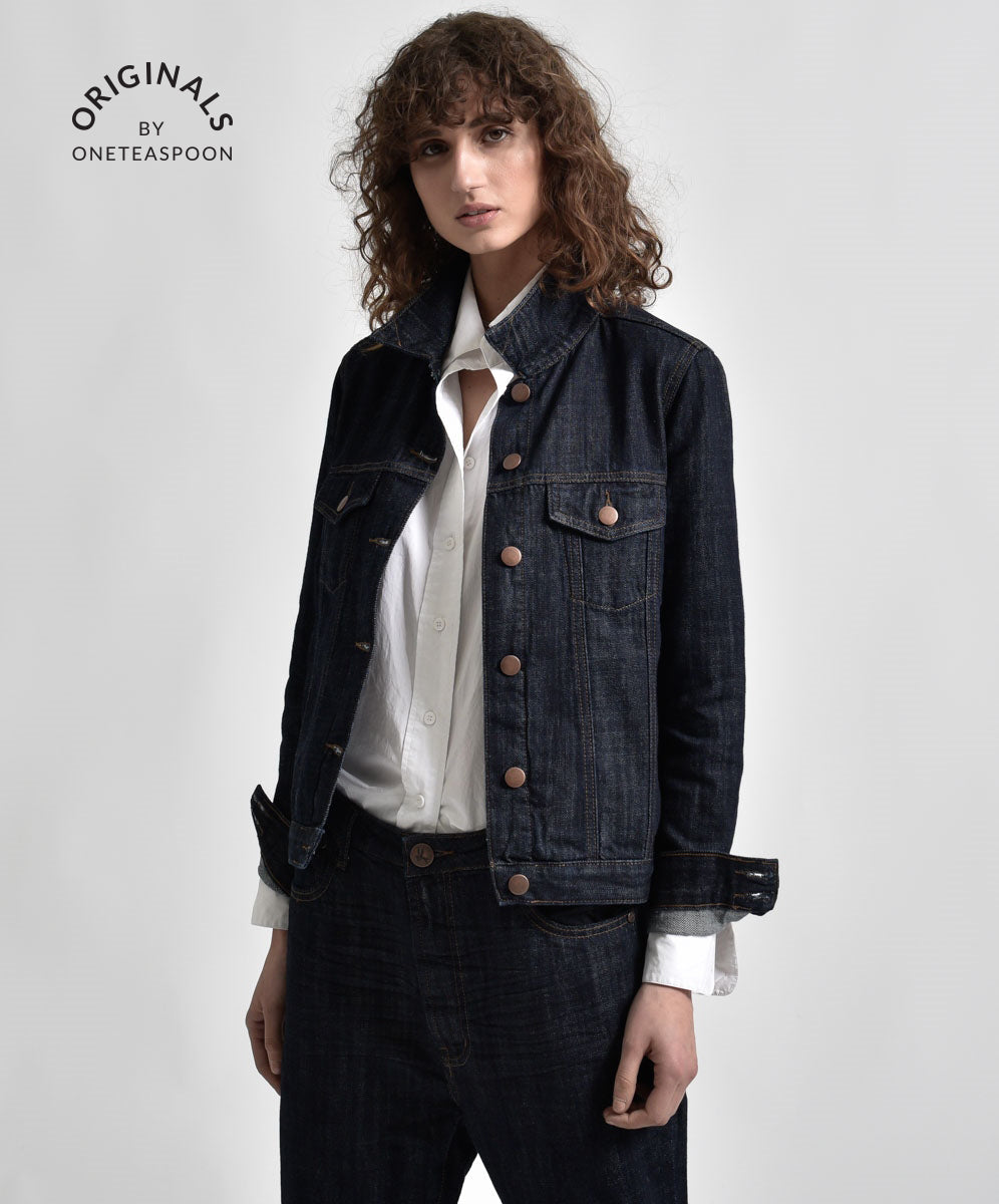 Products ORGANIC RAW BANDIT TRUCKET JACKET BLUE