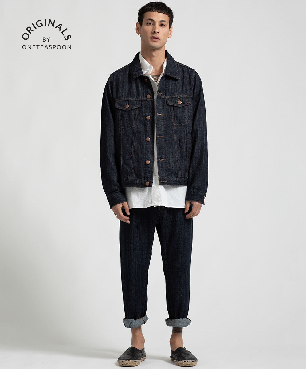 Products ORGANIC RAW BANDIT TRUCKER JACKET BLUE