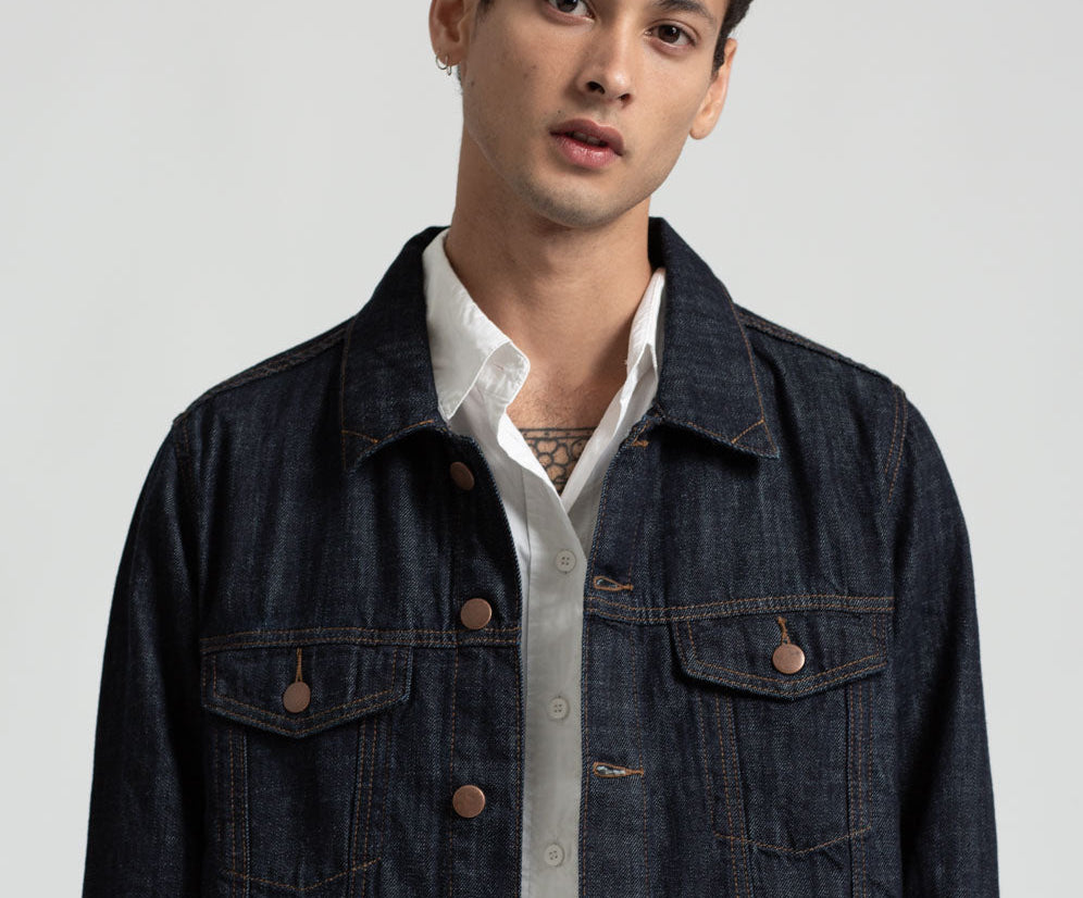 ORGANIC RAW BANDIT TRUCKER JACKET BLUE