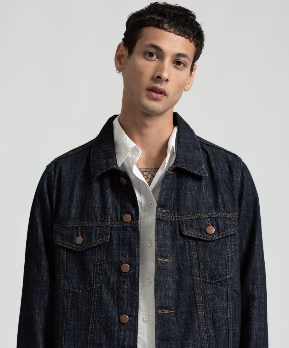 Products ORGANIC RAW BANDIT TRUCKER JACKET BLUE