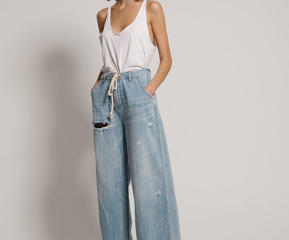 HUSTLER BAD BOYS SUPER WIDE DRAWSTRING LONG JEANS