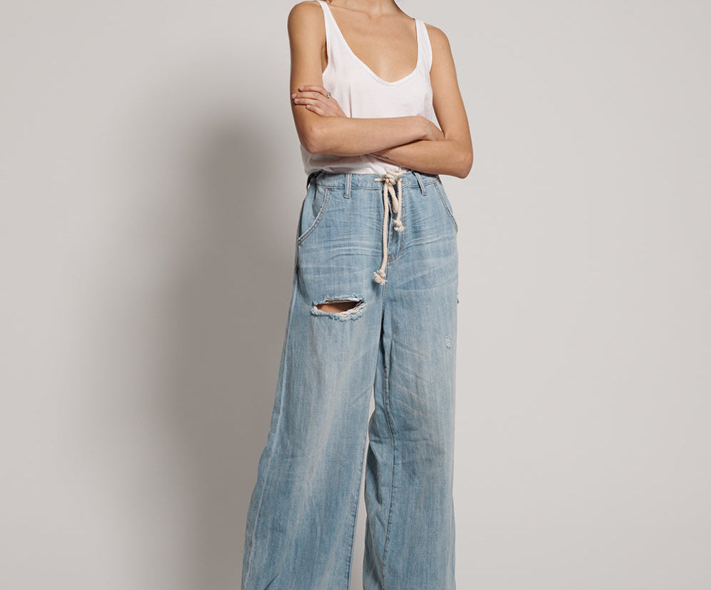 HUSTLER BAD BOYS SUPER WIDE DRAWSTRING LONG JEANS