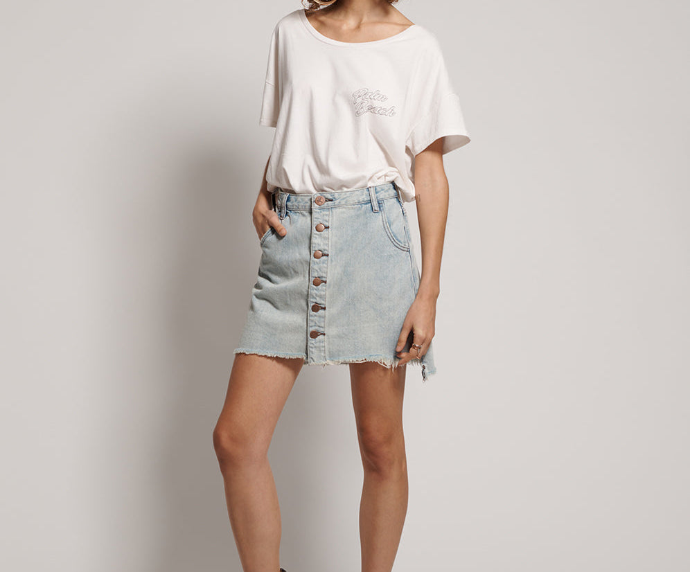 Viper High Waist Button Through Mini Denim Skirt - Old West