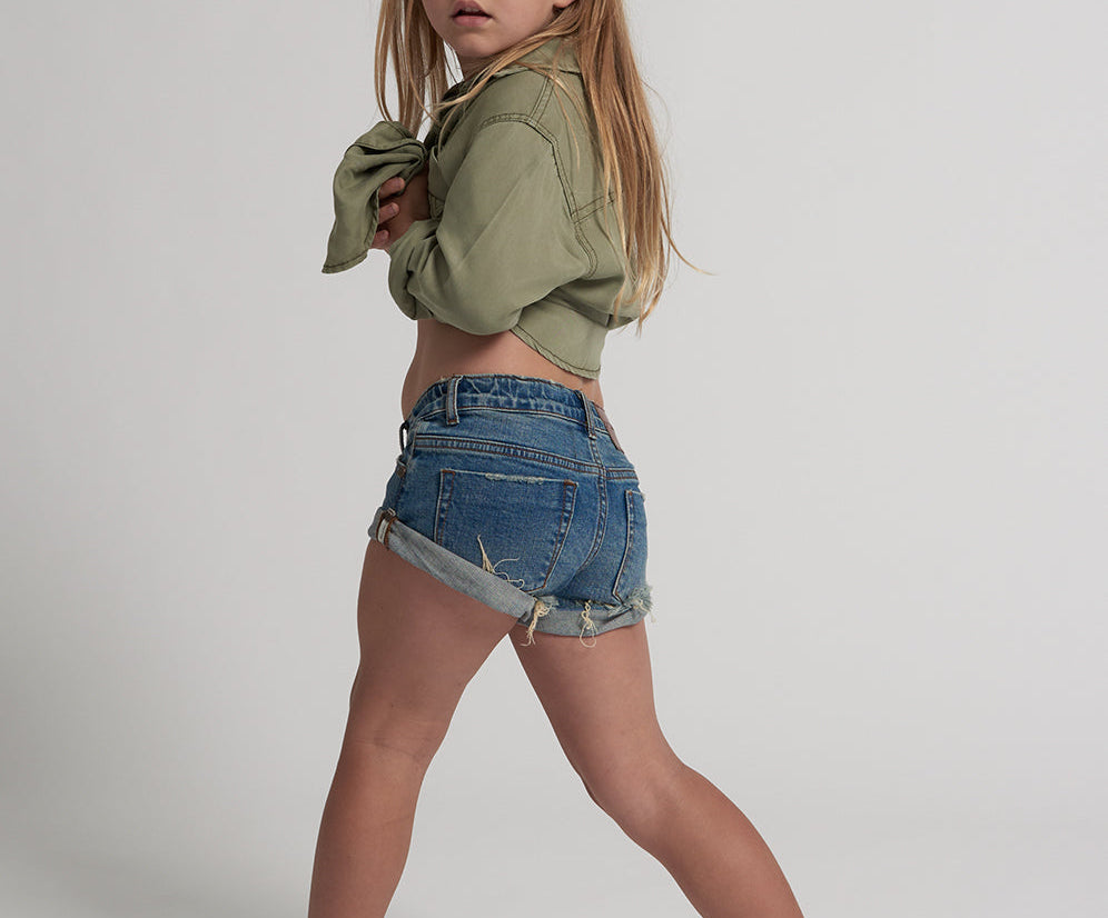 Kids Bandits Low Waist Denim Shorts - Vintage Indigo