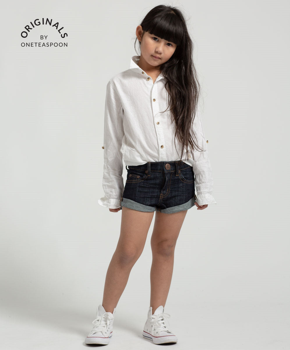 Products Kids Bandits Low Waist Organic Denim Shorts - Raw Indigo