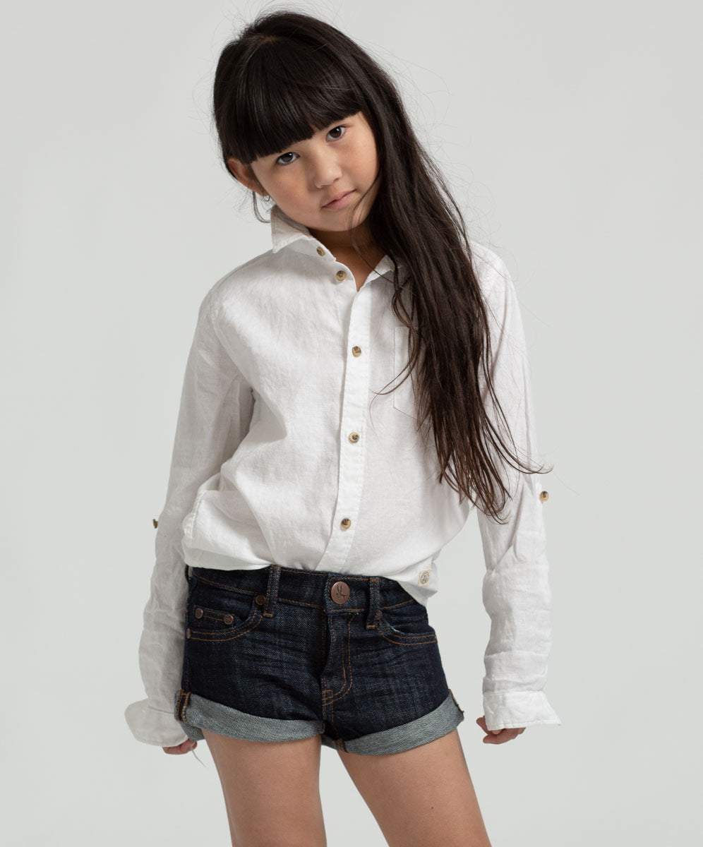 Products Kids Bandits Low Waist Organic Denim Shorts - Raw Indigo