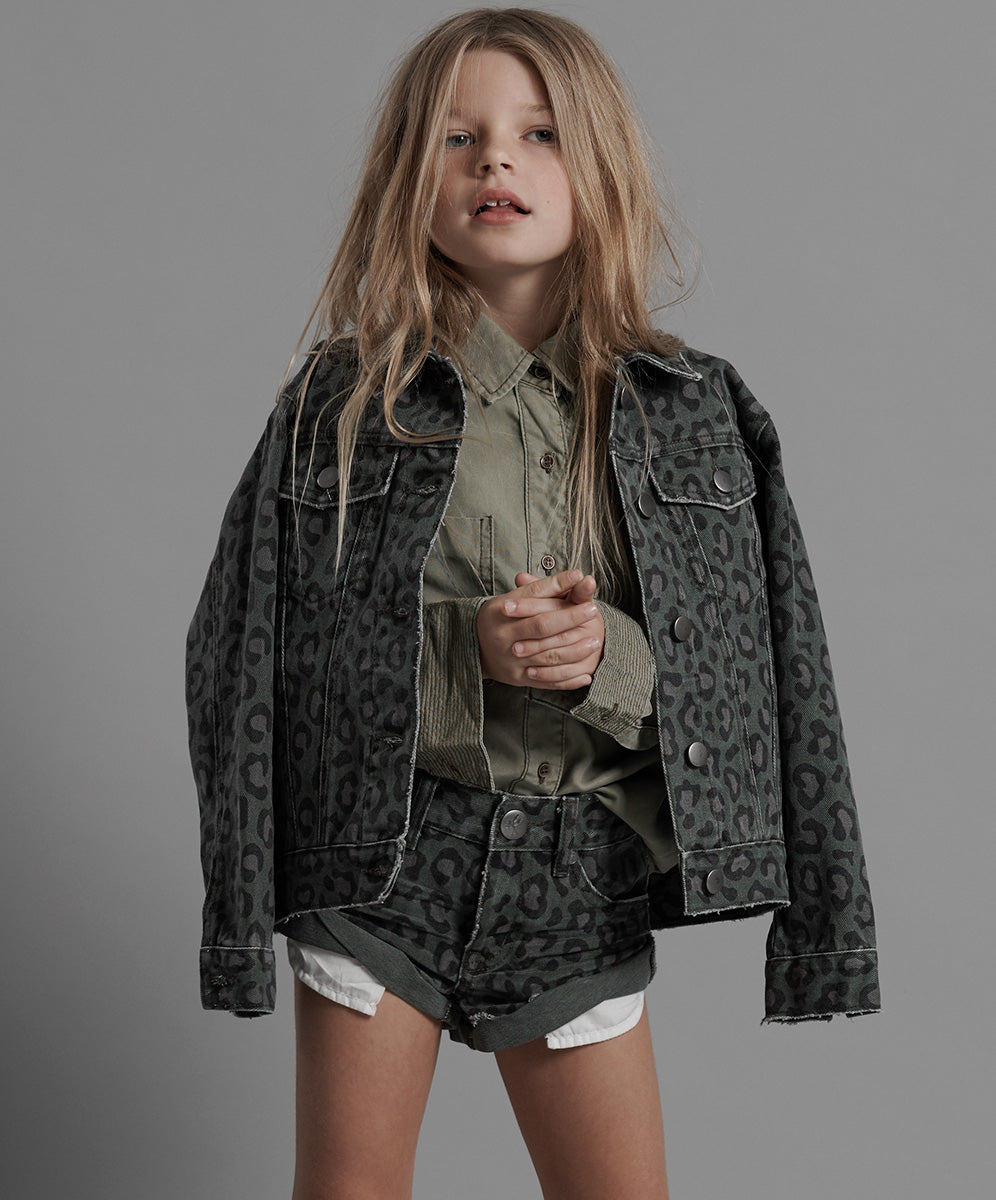 Products Kids Bandits Low Waist Denim Shorts - Leopard Khaki