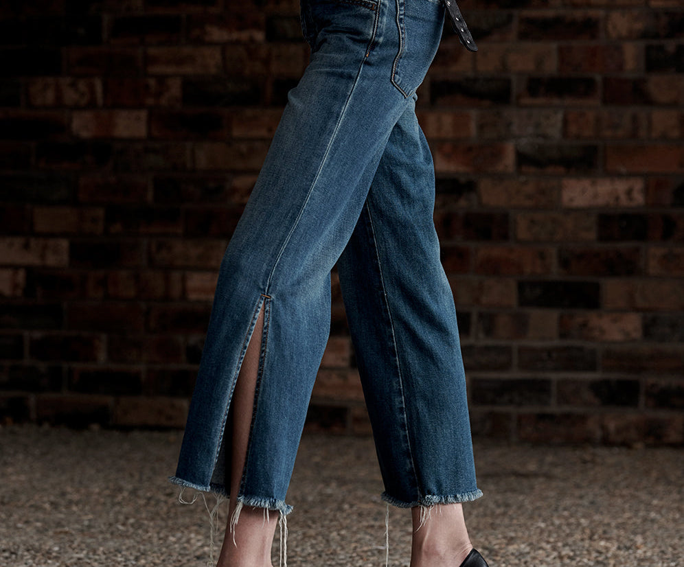 DIRTY INDIGO LIBERTINES HIGH WAIST CROPPED WIDE LE