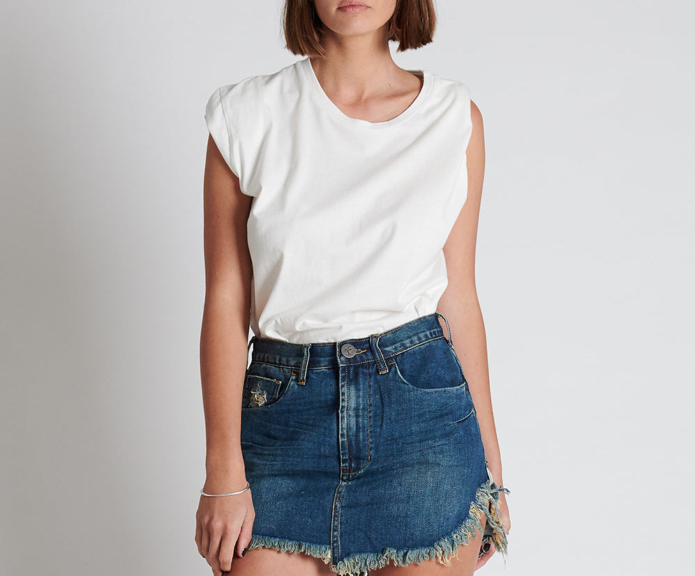 DIRTY INDIGO VANGUARD MID RISE RELAXED DENIM MINI