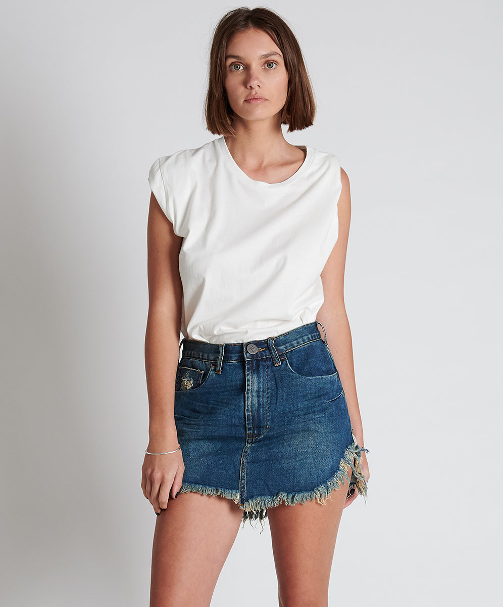 Products DIRTY INDIGO VANGUARD MID RISE RELAXED DENIM MINI