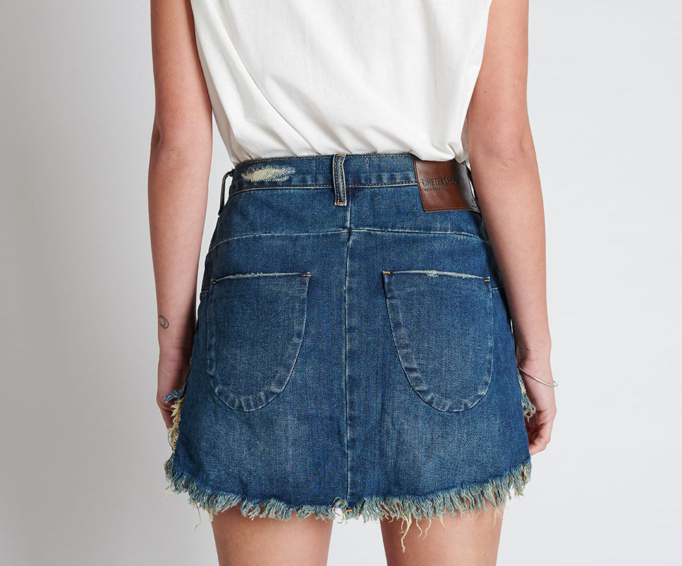 DIRTY INDIGO VANGUARD MID RISE RELAXED DENIM MINI