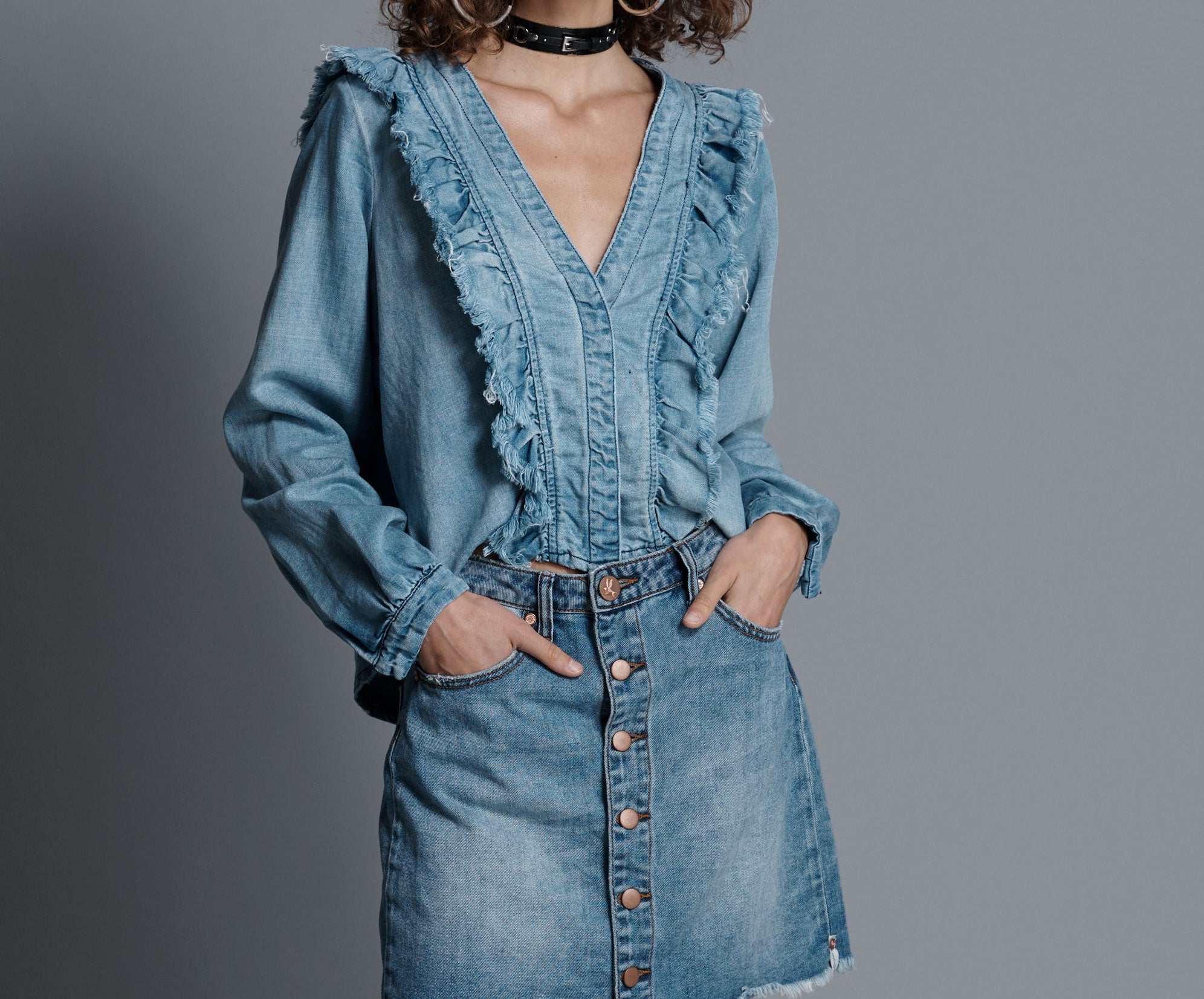 Viper High Waist Button Through Mini Denim Skirt - Venice