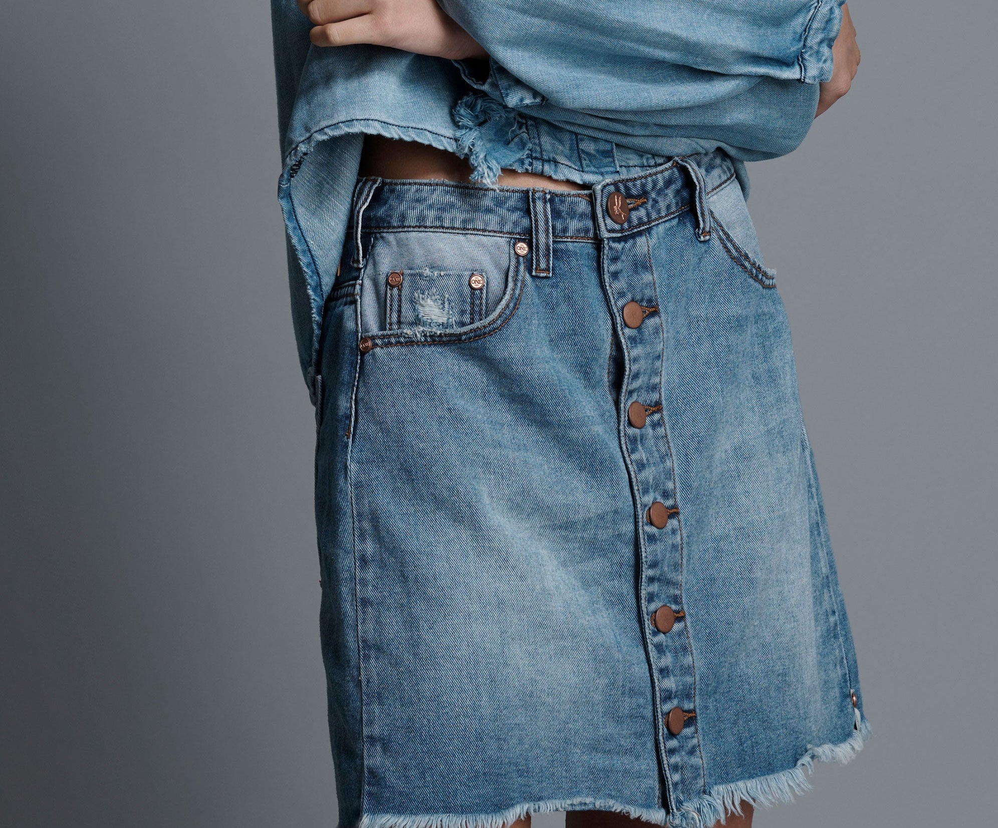 Viper High Waist Button Through Mini Denim Skirt - Venice