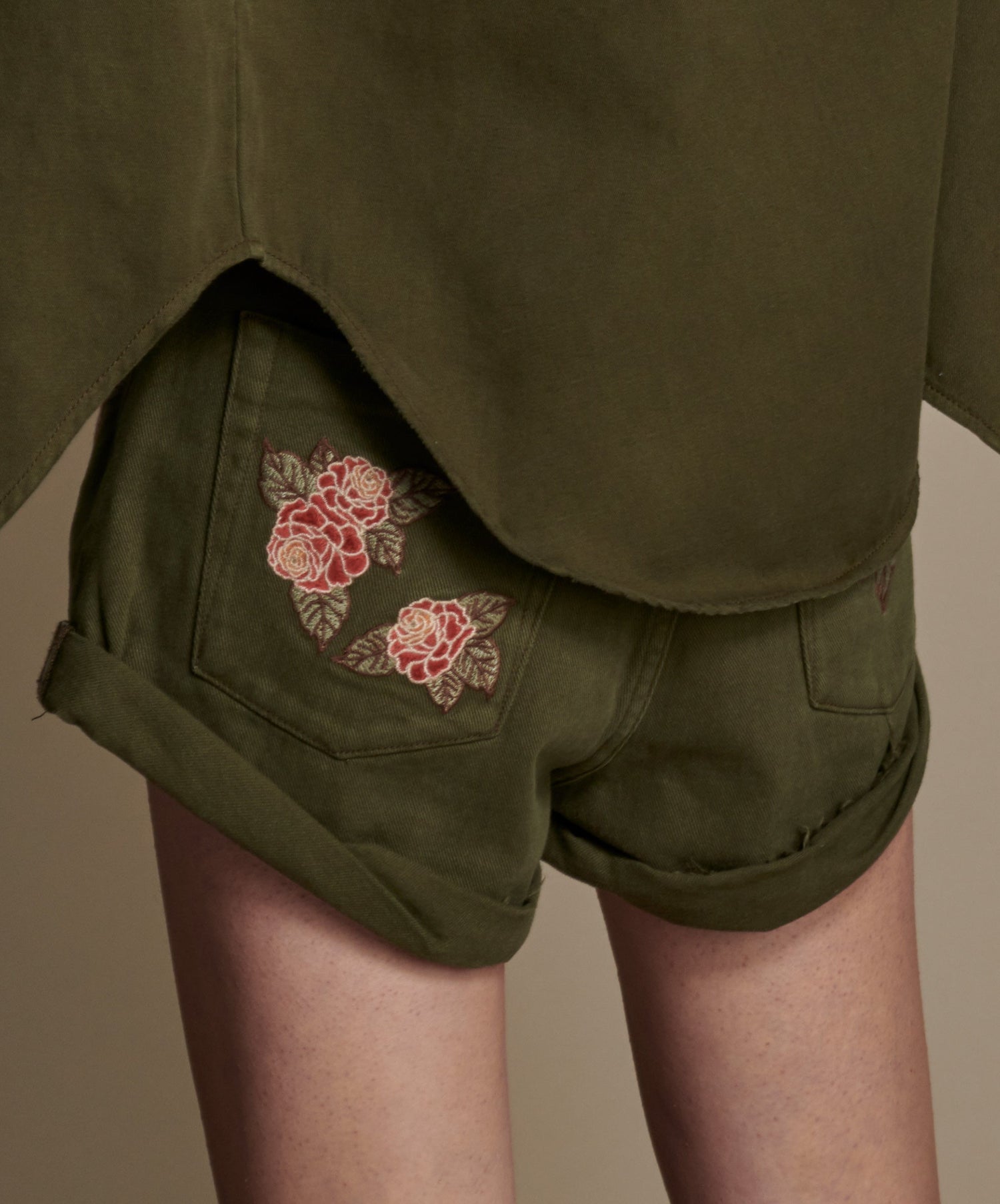 Products Bandits High Waist Denim Shorts - Olive Green