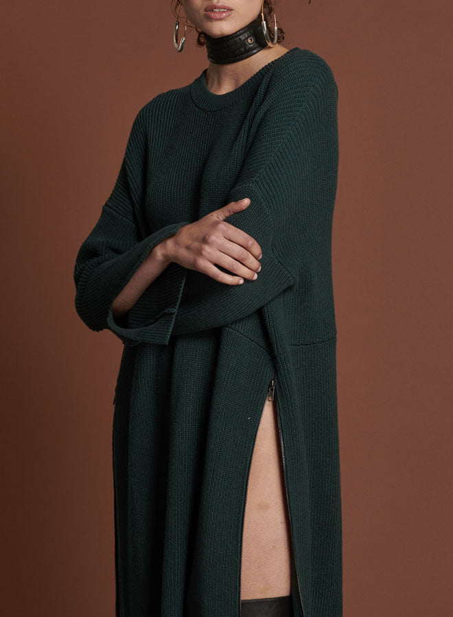 Products BOTTLE GREEN STUDIO ZIP KNIT DRESS