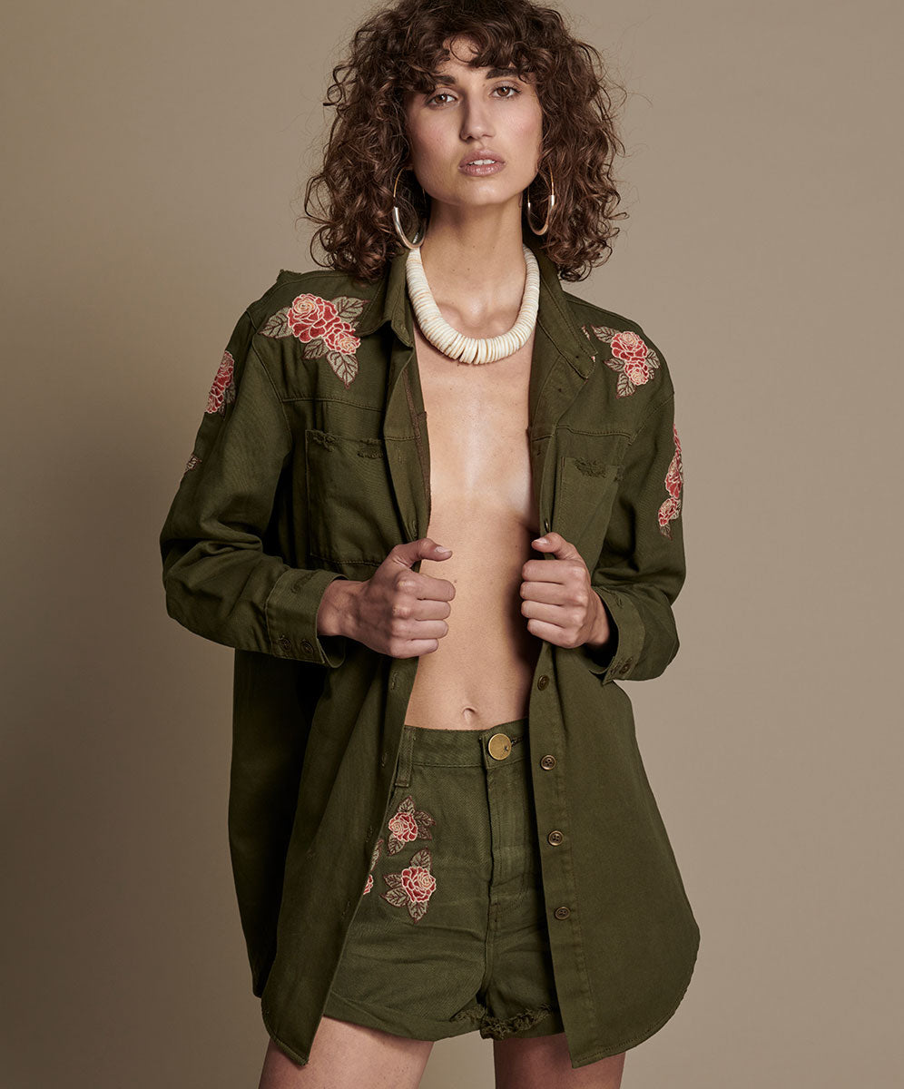 Products OLIVE WILD ROSE MILITARY SHIRT