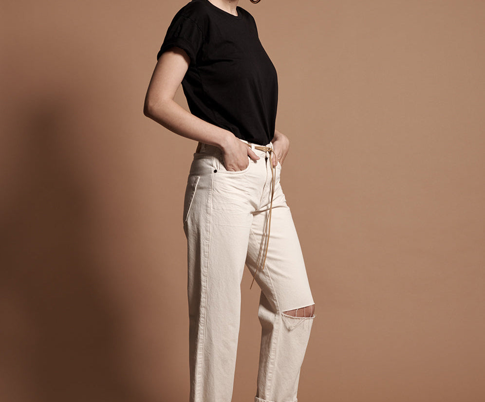 Truckers Mid Waist Straight Leg Denim Jeans - Nashville Cream