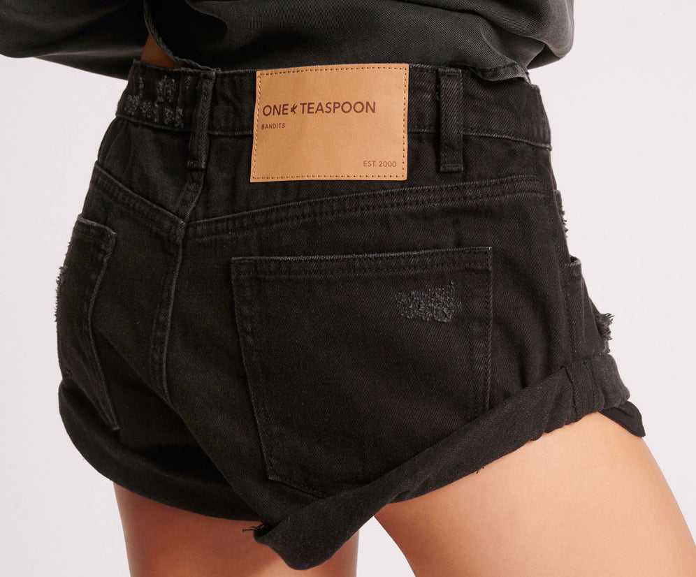 DOUBLE BLACK BANDITS LOW WAIST DENIM SHORTS BLACK