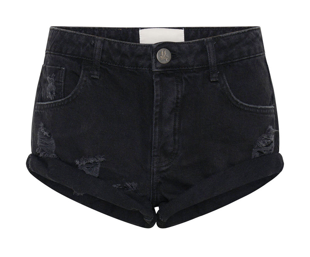 DOUBLE BLACK BANDITS LOW WAIST DENIM SHORTS BLACK