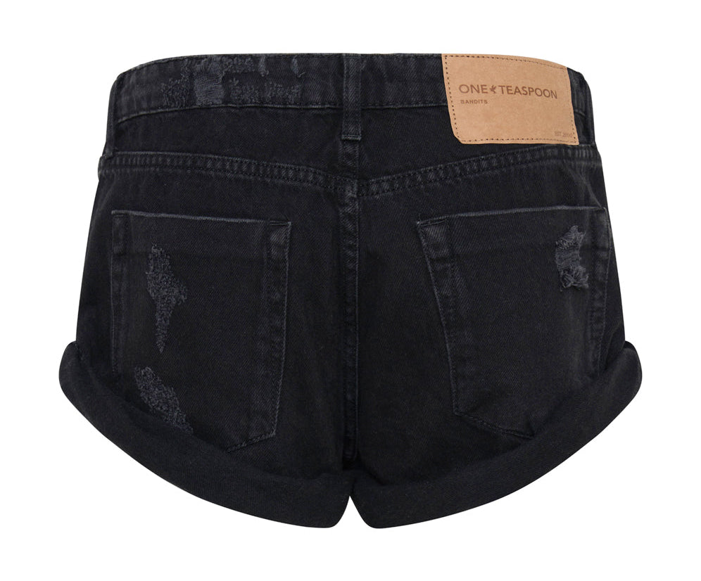 DOUBLE BLACK BANDITS LOW WAIST DENIM SHORTS BLACK