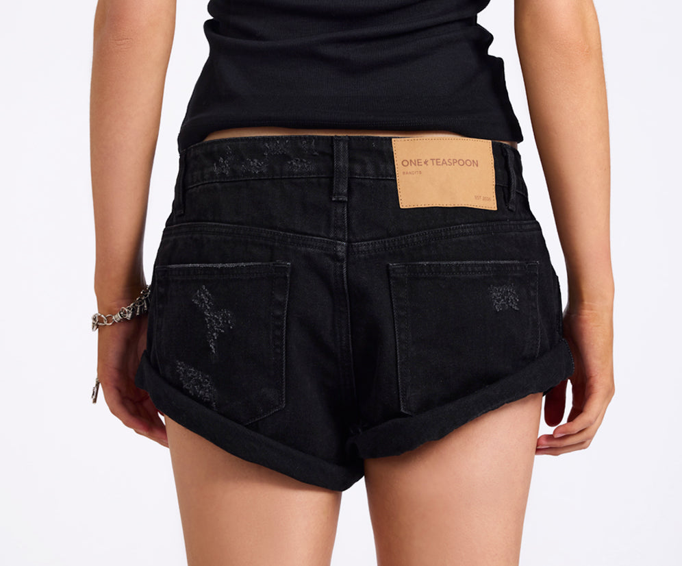 Bandits Low Waist Denim Shorts - Double Black