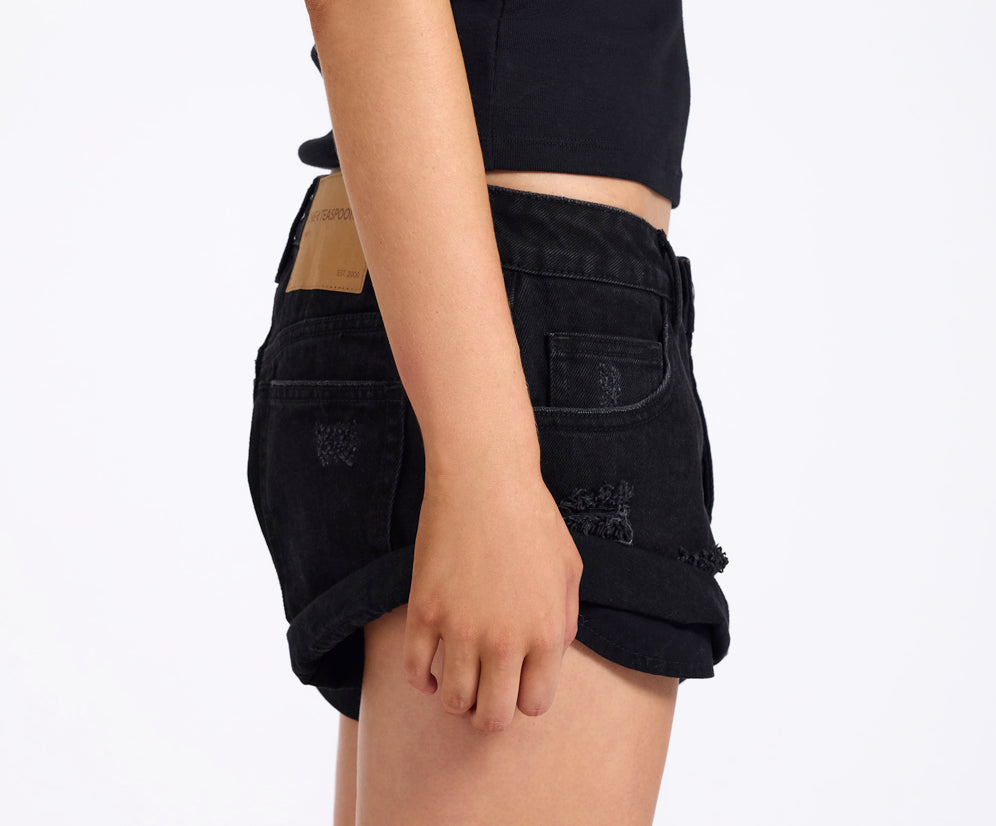 Bandits Low Waist Denim Shorts - Double Black
