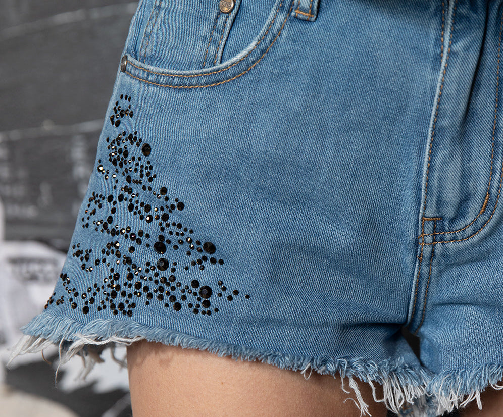 HOLLYWOOD CRYSTAL MIDWAIST TRUCKER SHORT