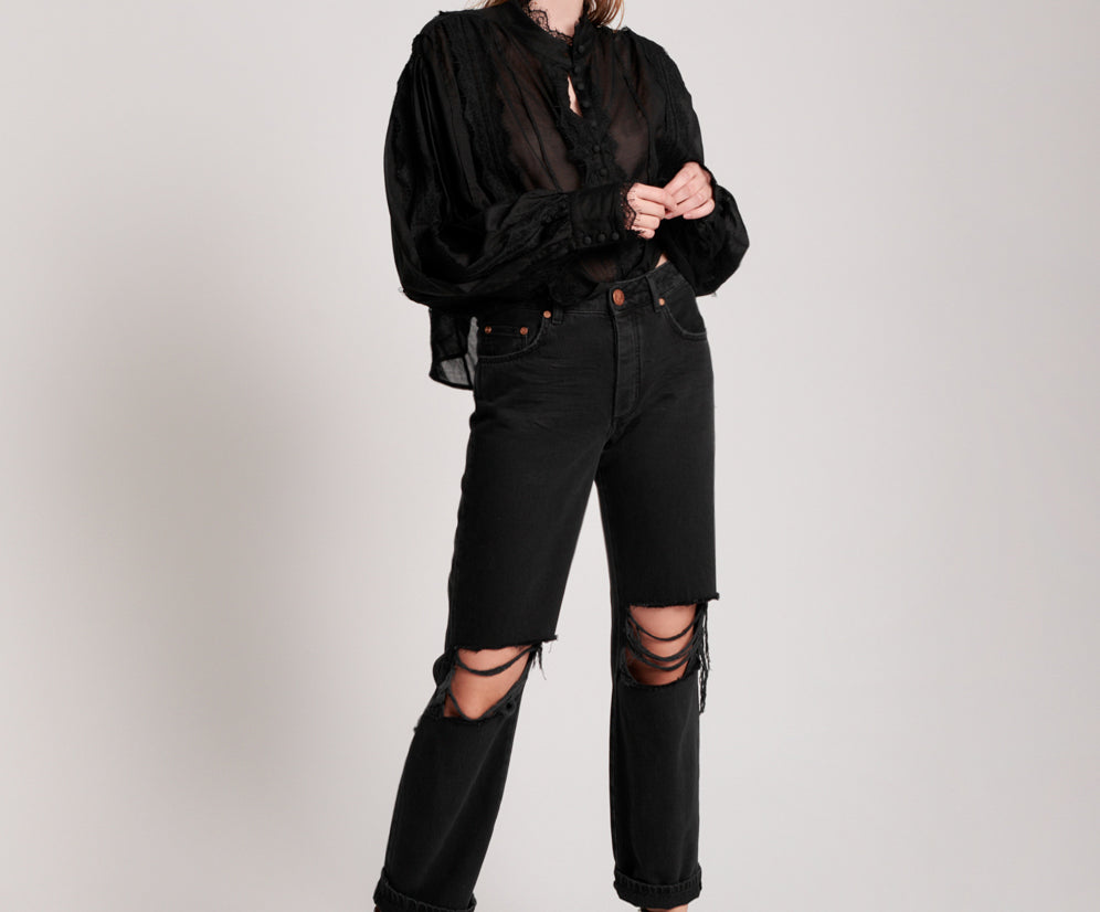 Truckers Mid Waist Straight Leg Denim Jeans - Worn Black