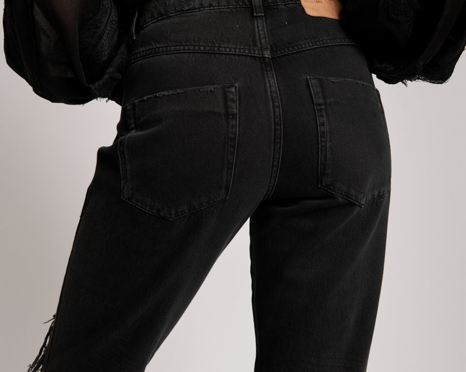 Truckers Mid Waist Straight Leg Denim Jeans - Worn Black