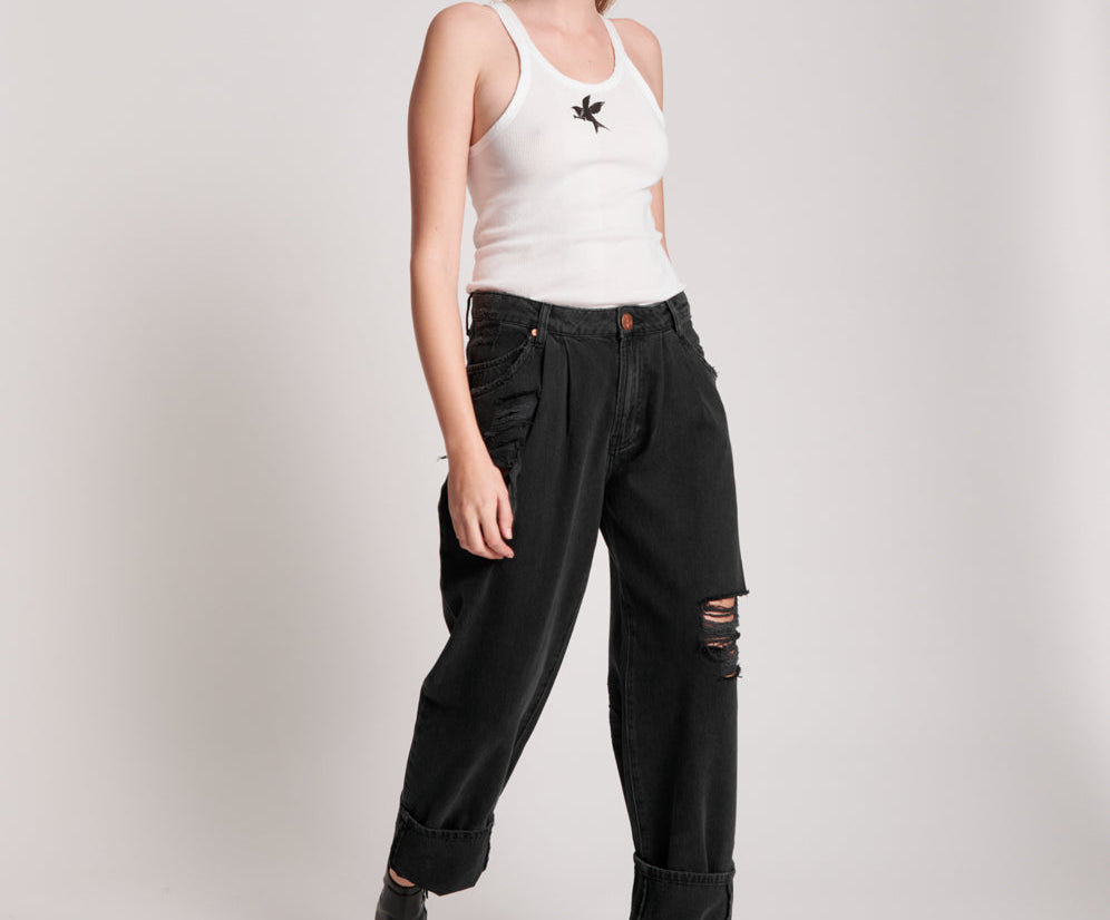 Smiths Low Waist Wide Leg Denim Jeans - Worn Black