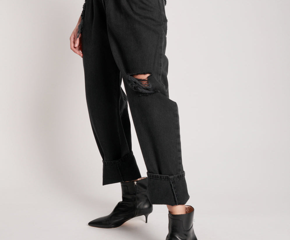 Smiths Low Waist Wide Leg Denim Jeans - Worn Black