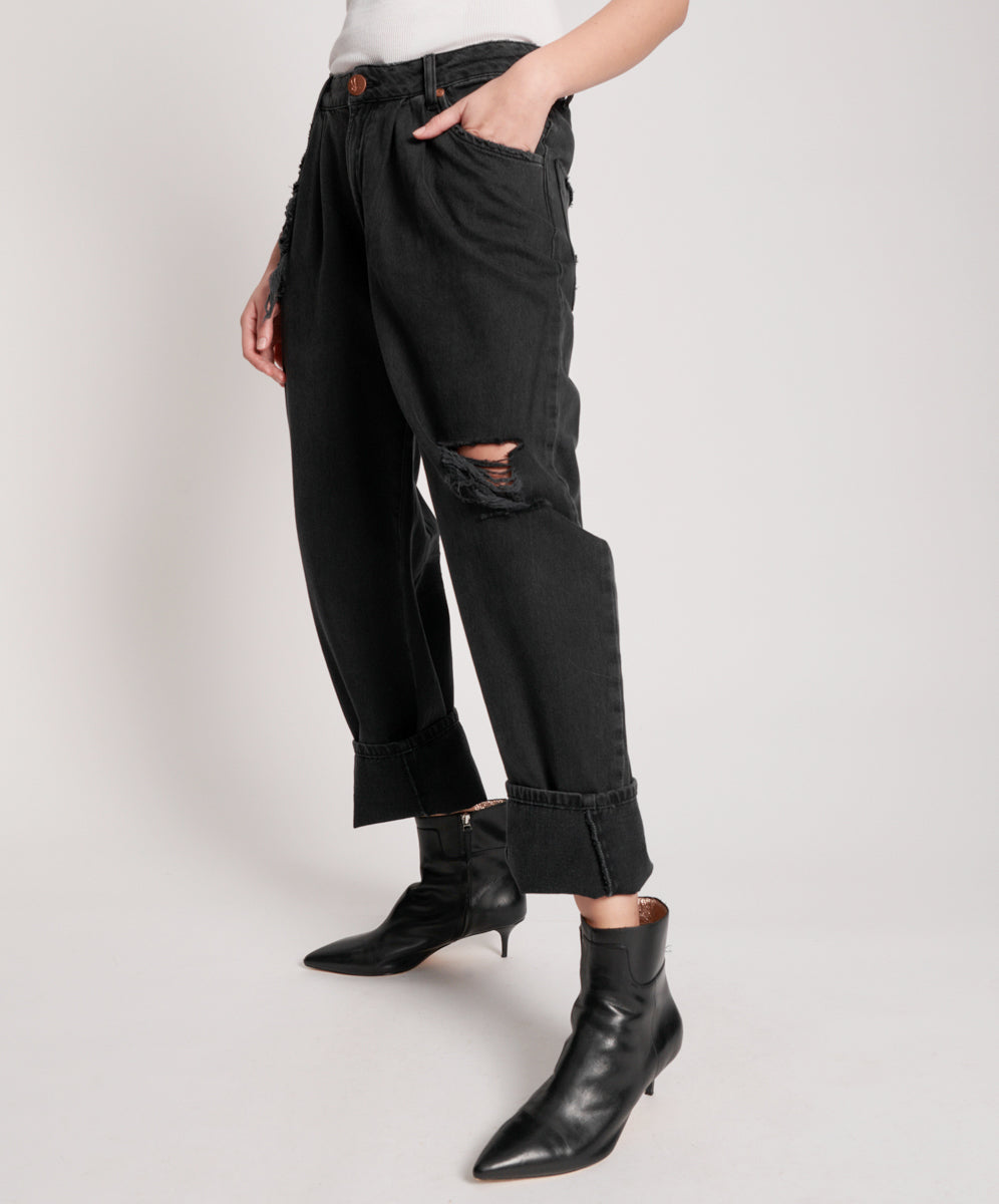 Smiths Low Waist Wide Leg Denim Jeans - Worn Black