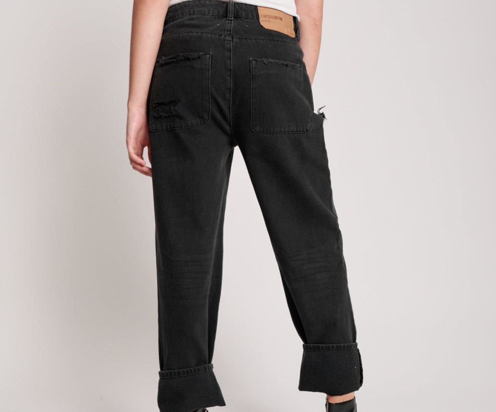 Smiths Low Waist Wide Leg Denim Jeans - Worn Black