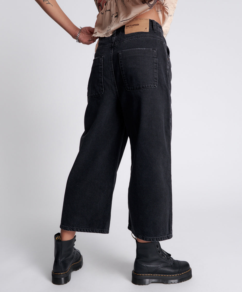 Products Bad Boys High Waist Wide Leg Denim Jeans - Worn Black