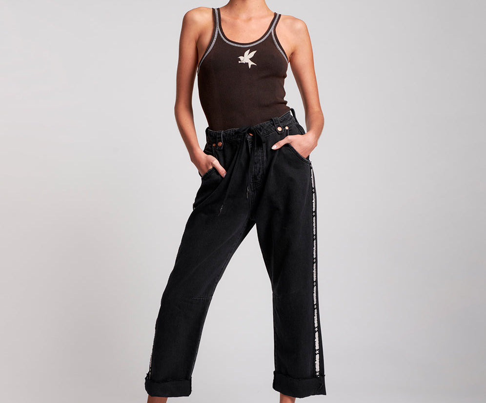 WORN BLACK SPORTS SAFARI HIGH WAIST RELAXED JEANS