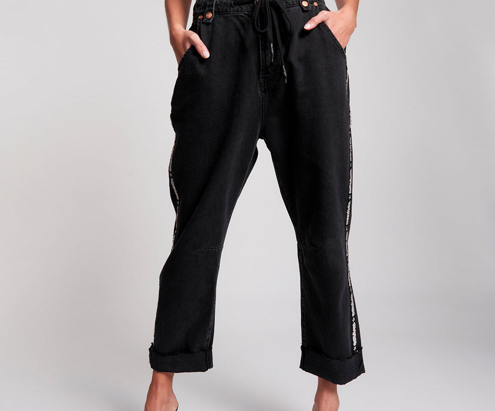 WORN BLACK SPORTS SAFARI HIGH WAIST RELAXED JEANS