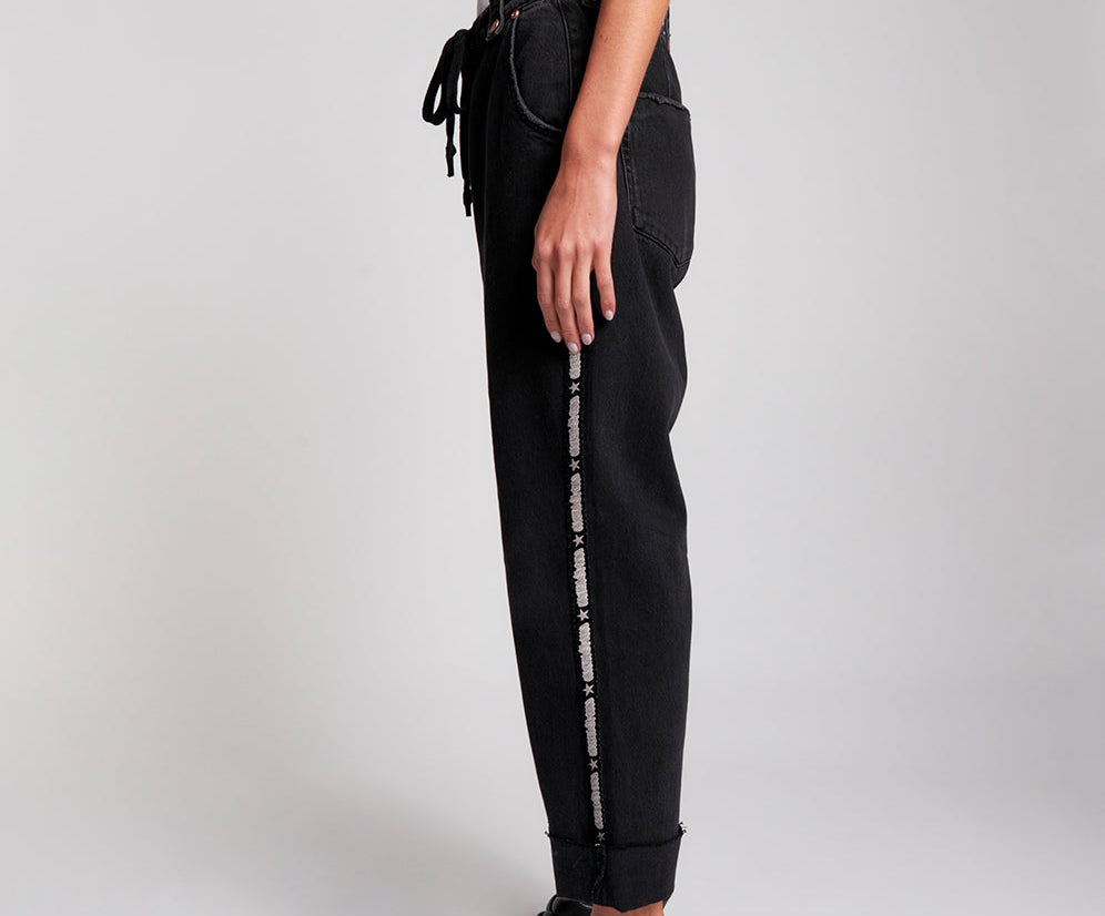 WORN BLACK SPORTS SAFARI HIGH WAIST RELAXED JEANS