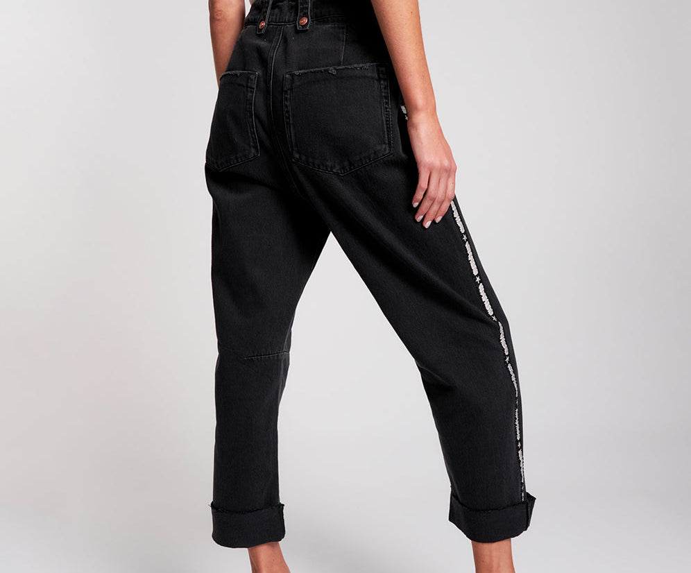 WORN BLACK SPORTS SAFARI HIGH WAIST RELAXED JEANS