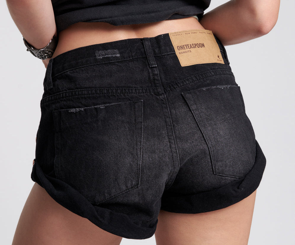 WORN BLACK BANDIT LOW WAIST SHORTS