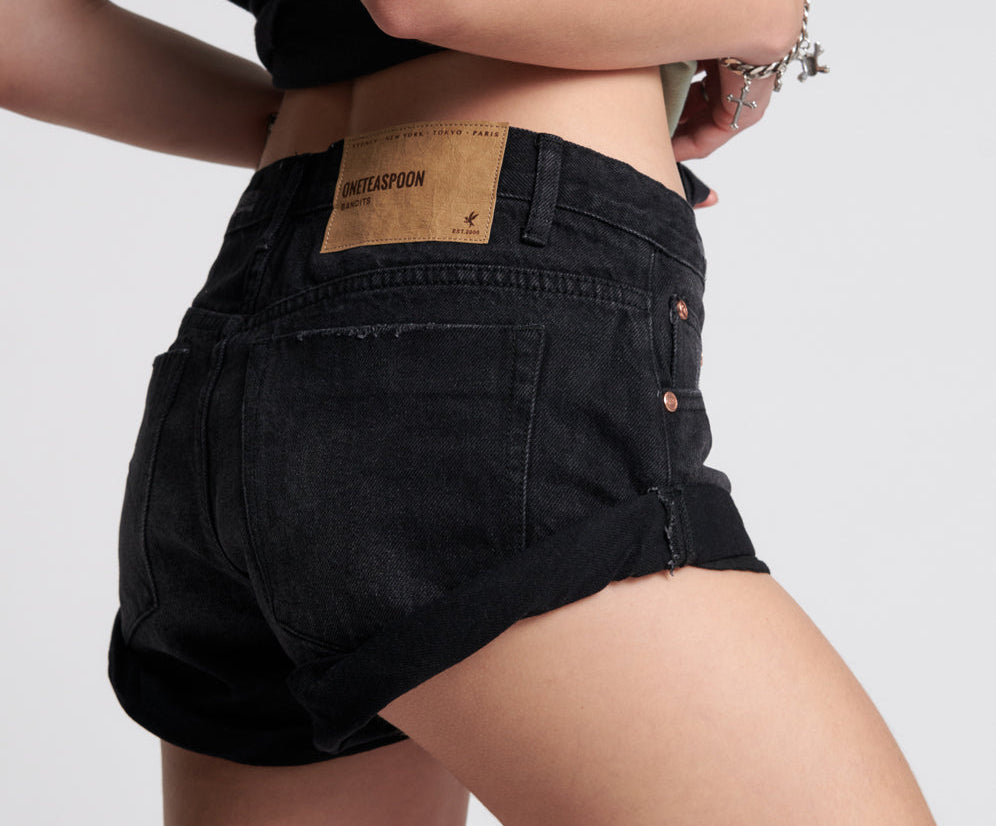 WORN BLACK BANDIT LOW WAIST SHORTS