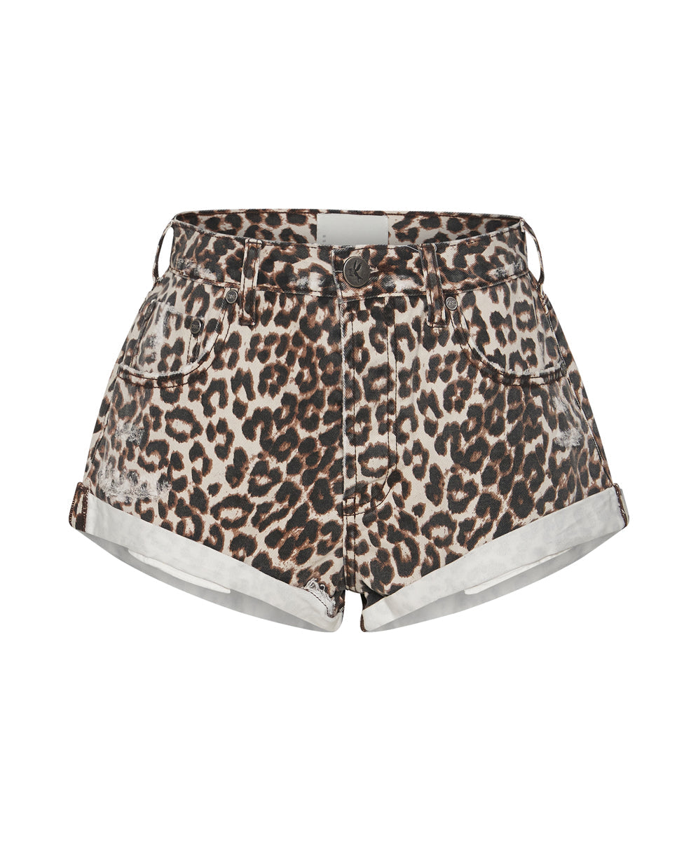 Products Bandits Mid Waist Denim Shorts - Animal Print