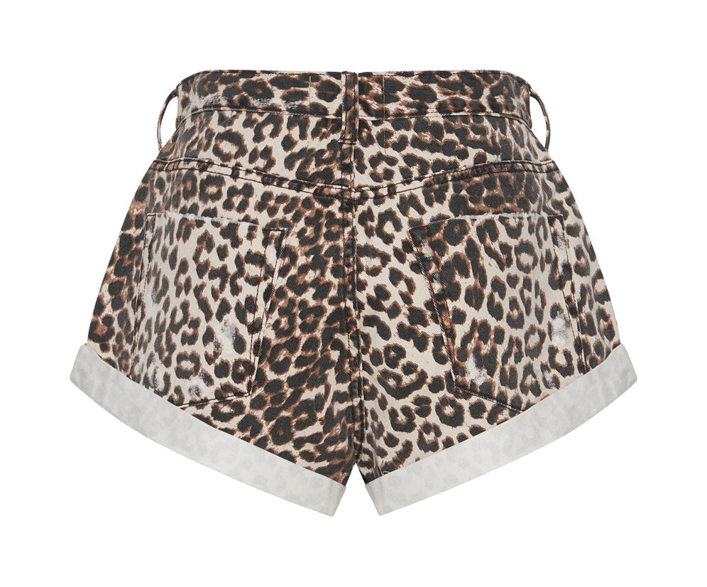 Bandits Mid Waist Denim Shorts - Animal Print
