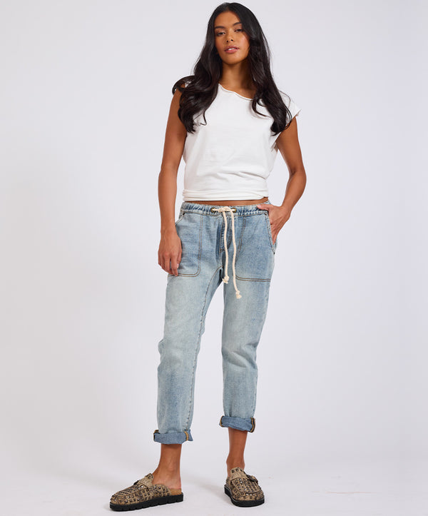 Shabbies Low Waist Drawstring Boyfriend Denim Jeans - Montana