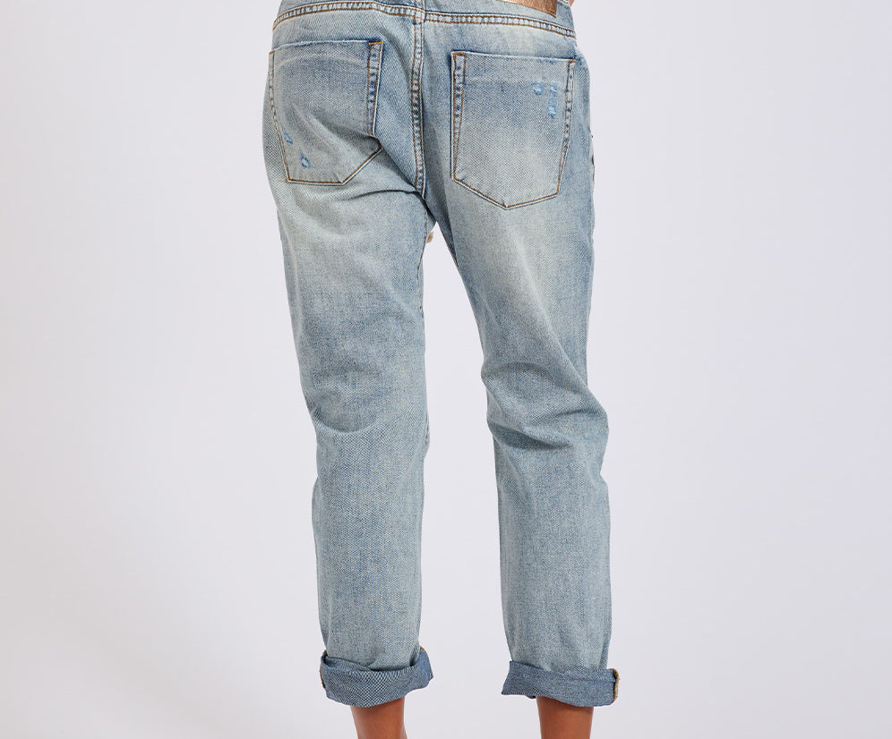 Shabbies Low Waist Drawstring Boyfriend Denim Jeans - Montana