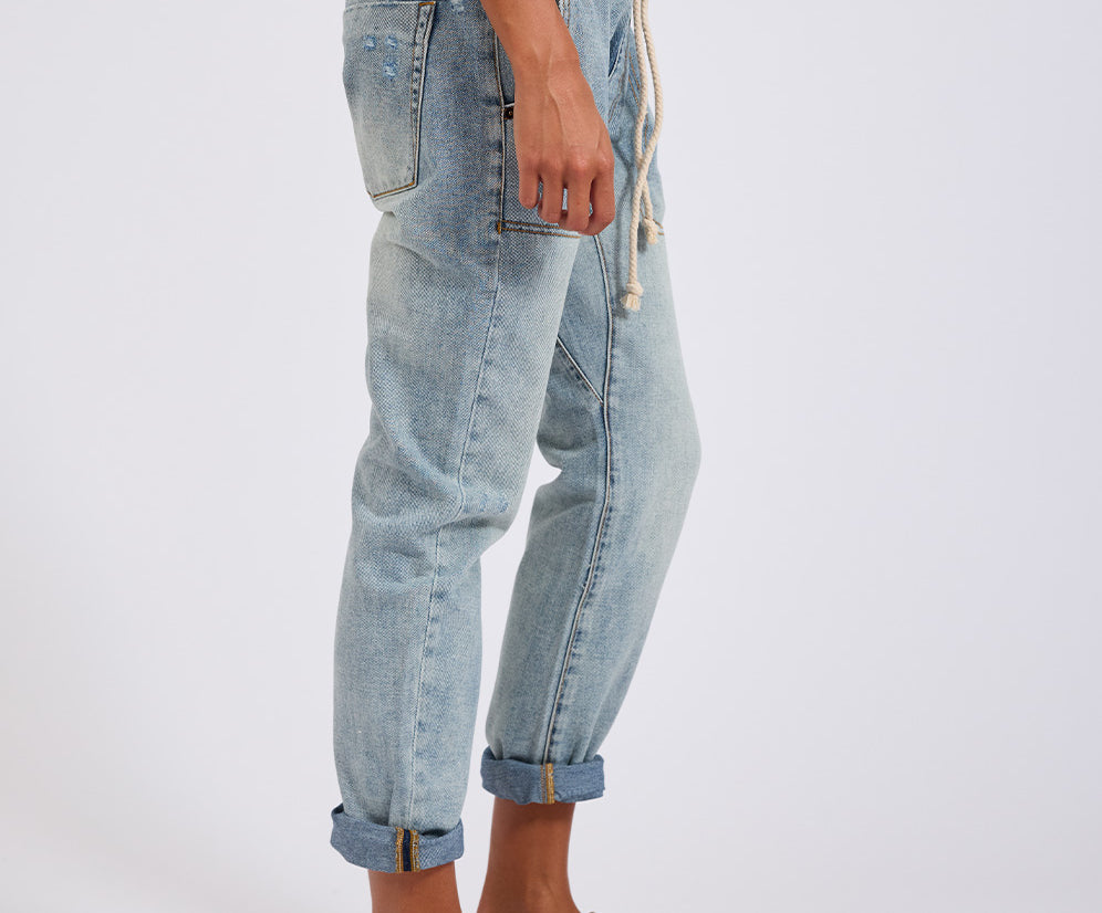 Shabbies Low Waist Drawstring Boyfriend Denim Jeans - Montana