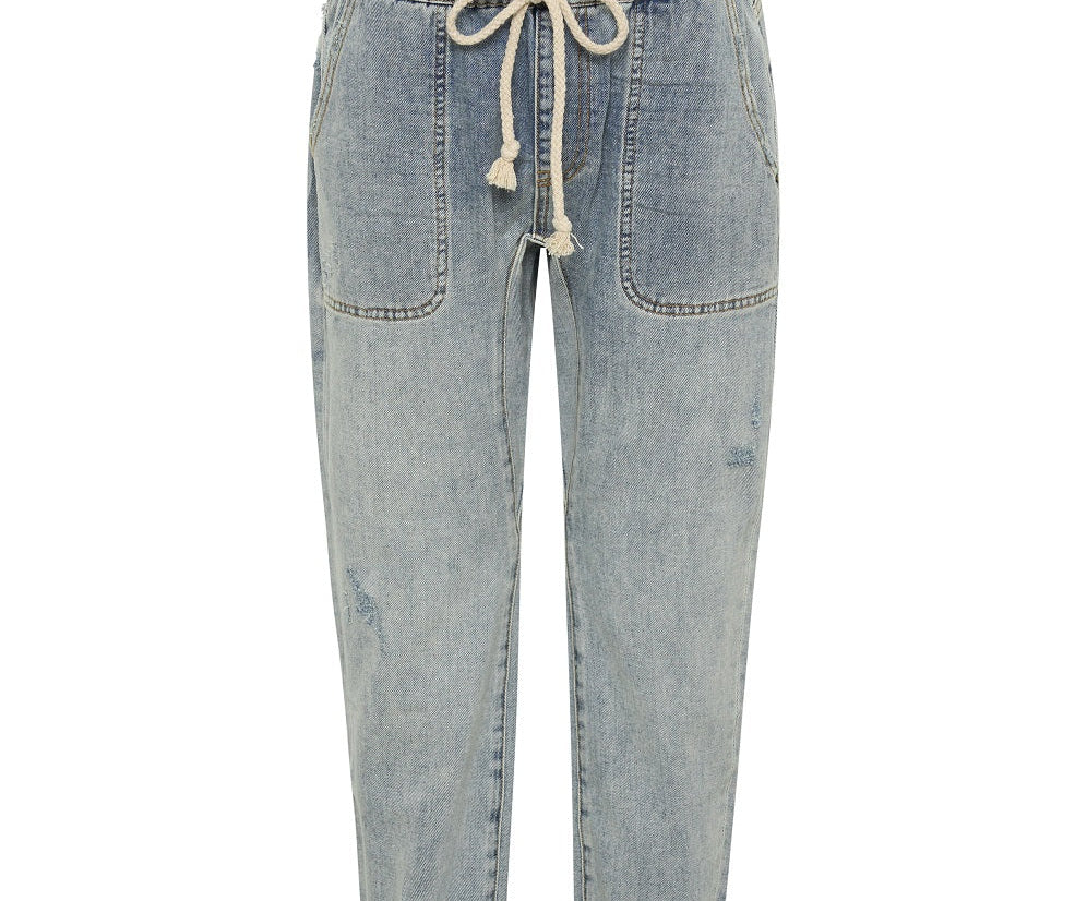 Shabbies Low Waist Drawstring Boyfriend Denim Jeans - Montana