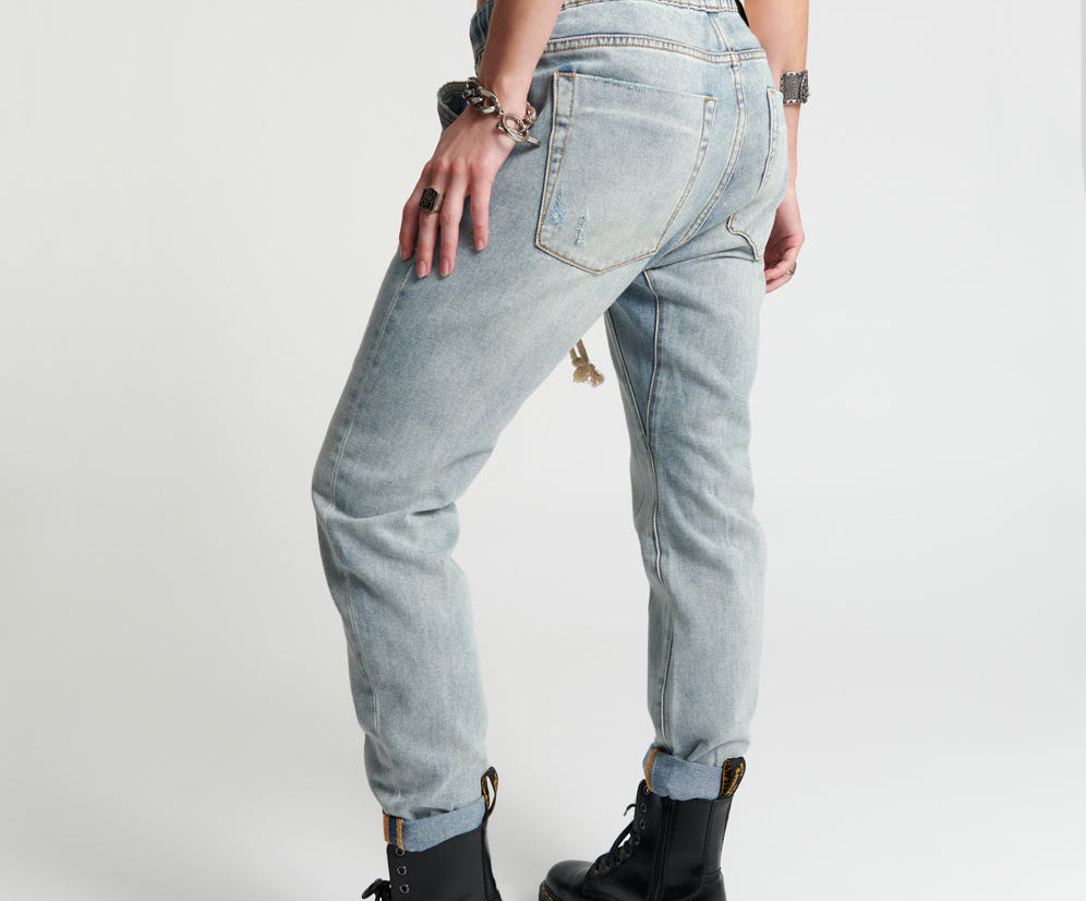 MONTANA SHABBIES DRAWSTRING BOYFRIEND JEANS BLUE