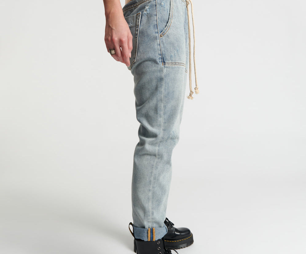 Shabbies Low Waist Drawstring Boyfriend Denim Jeans - Montana